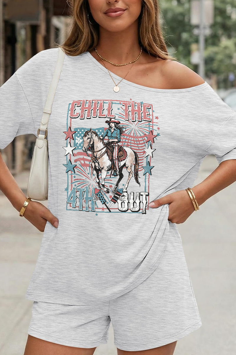 Chill The 4th Out Graphic Lounge Shorts Set Women