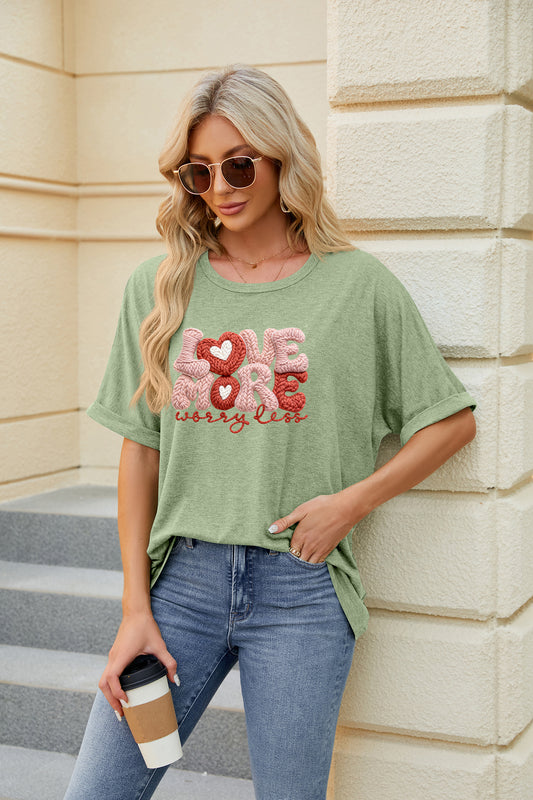 Valentine's Day Love Heart Graphic Casual Tee(Not Embroidery)