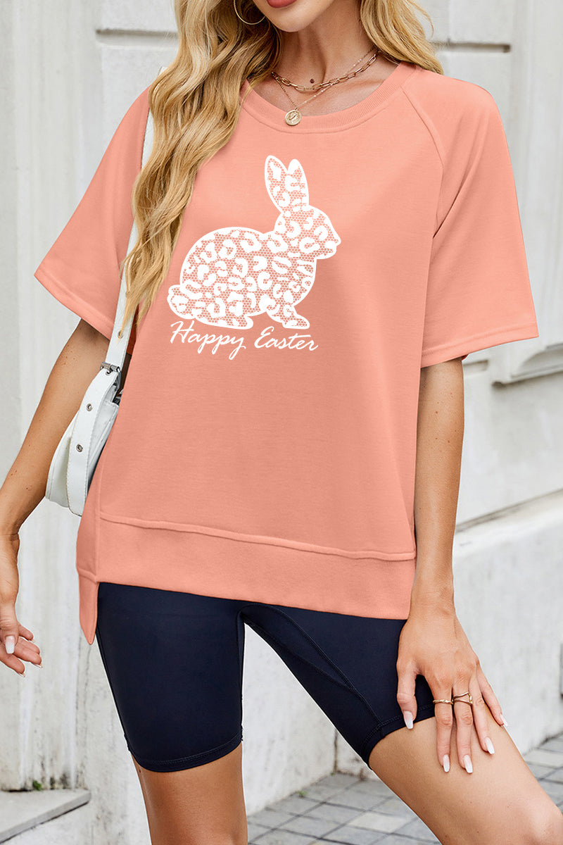 Happy Easter Bunny Graphic Tee Women Spring Casual Top