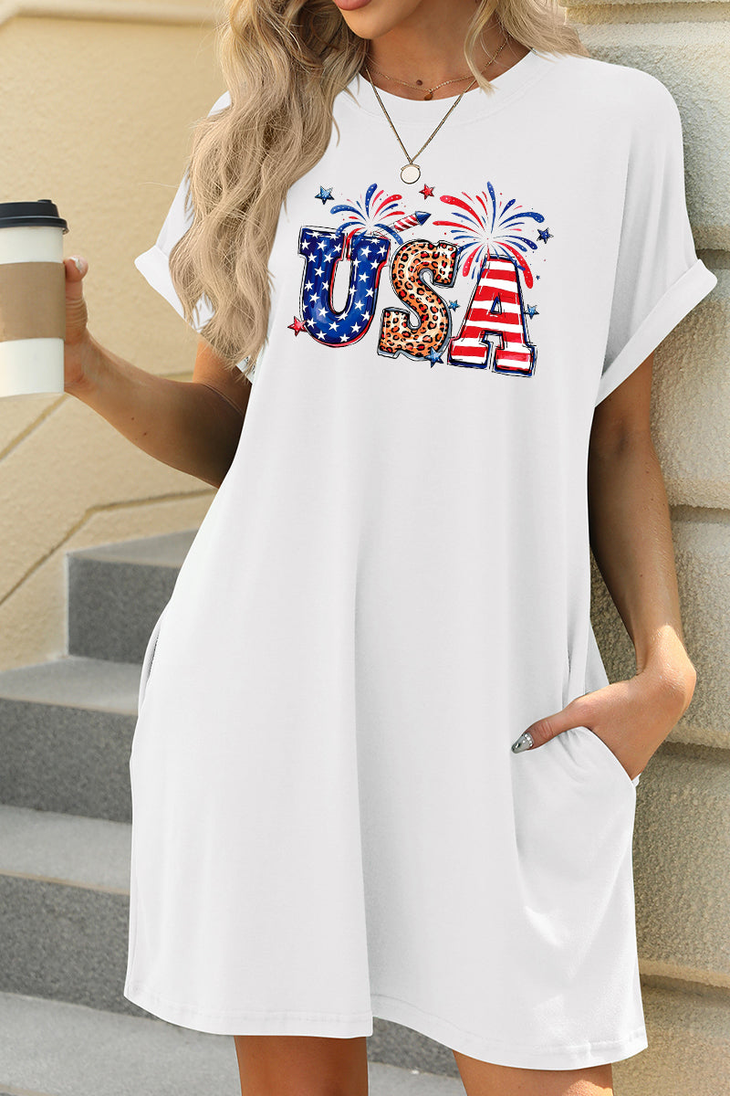 USA Graphic Pocket T Shirt Dress Patriotic Summer