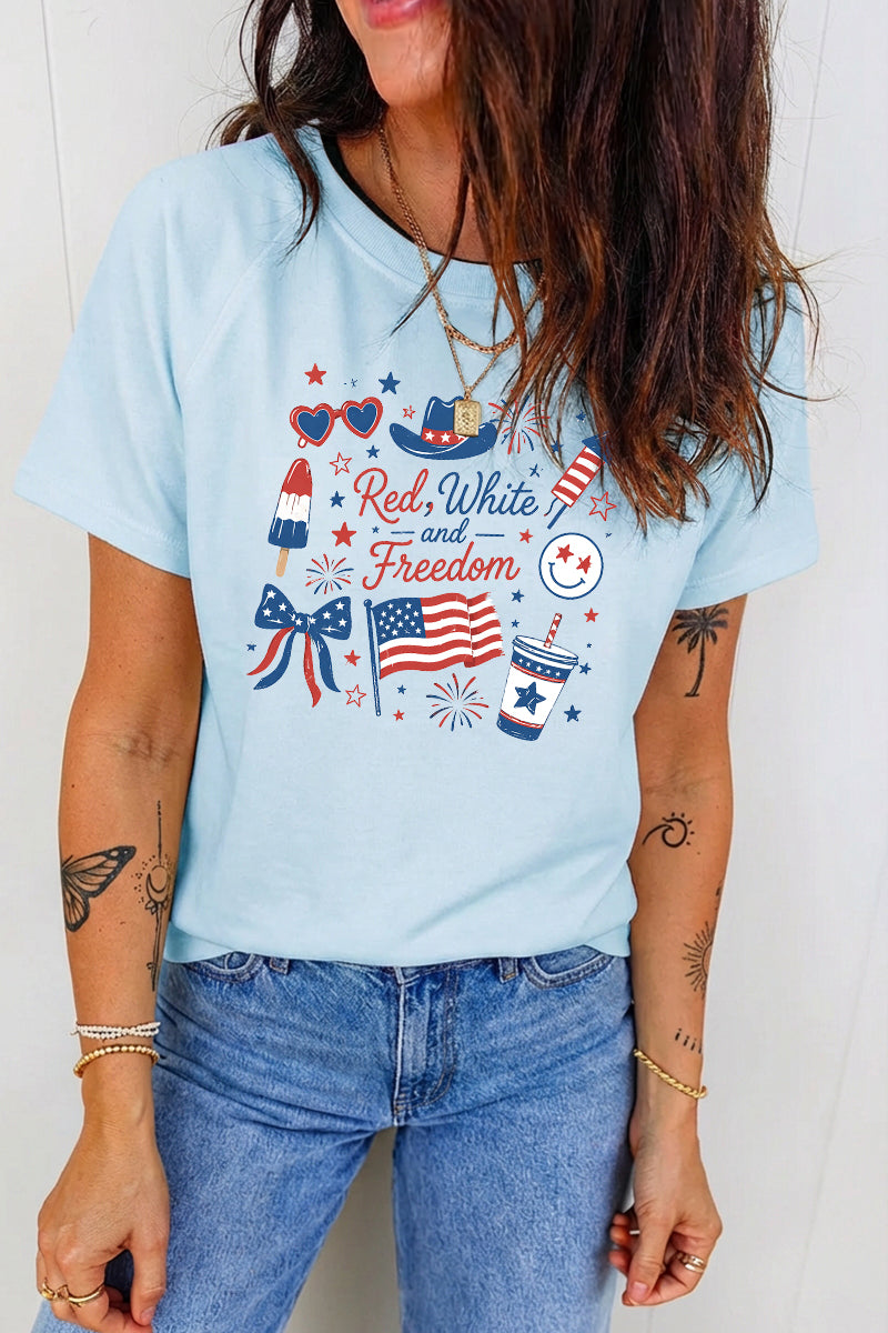 Red White Blue Freedom Graphic 4th of July Casual Tee