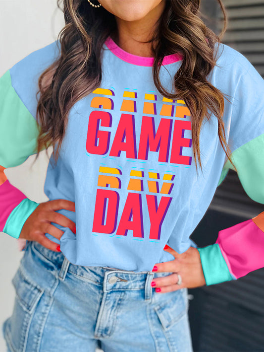 Game Day Color Block Long Sleeve Sports Fan T-Shirt
