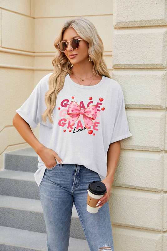 Valentine's Day Pink Bow Heart Graphic Casual Tee