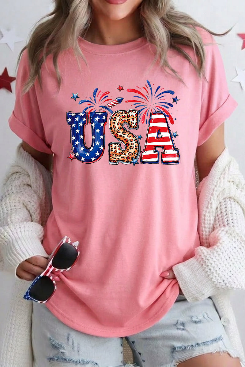 USA Graphic Tee Women Patriotic Fourth of July Shirt
