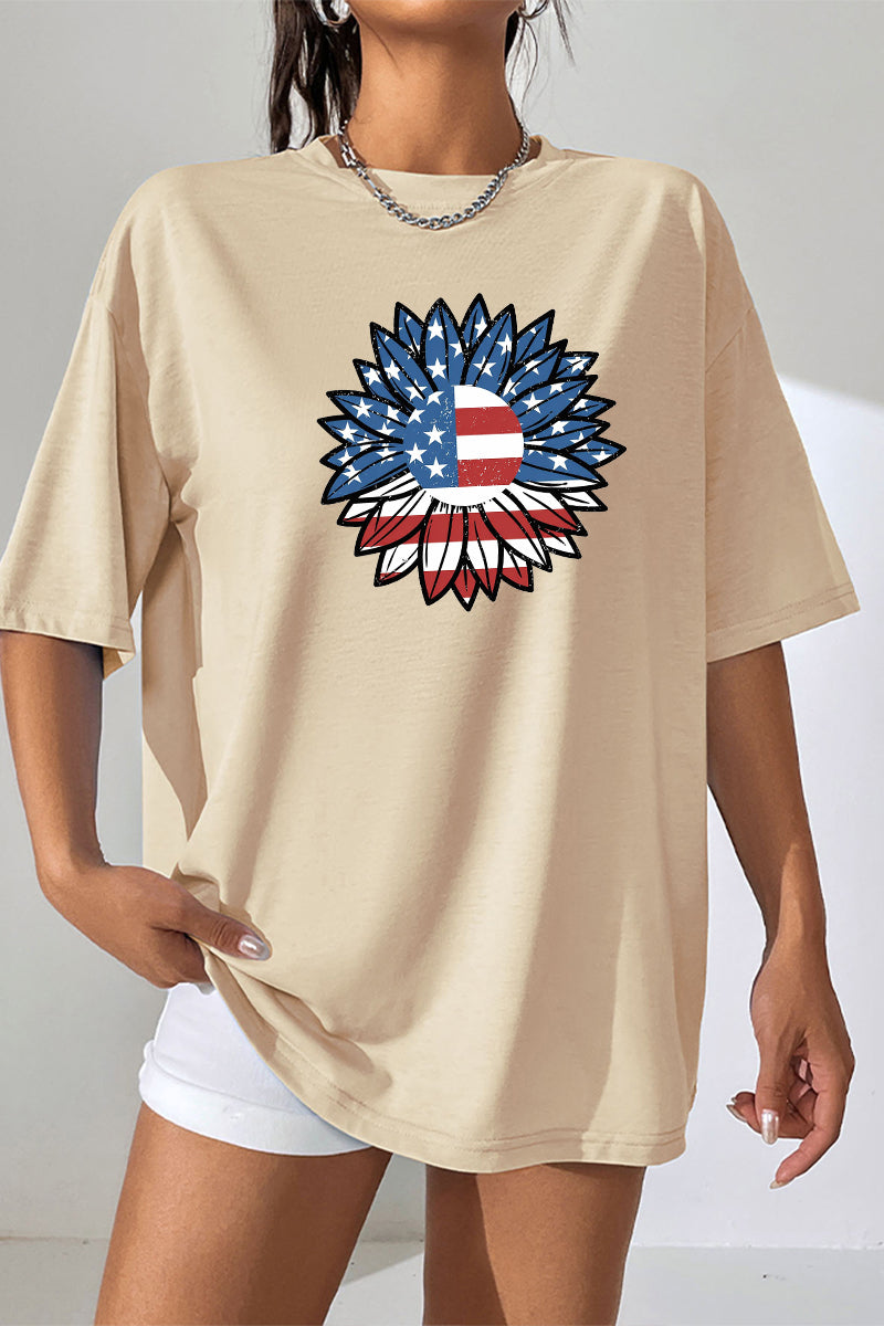 Flag Sunflower Graphic Tee Oversized Casual