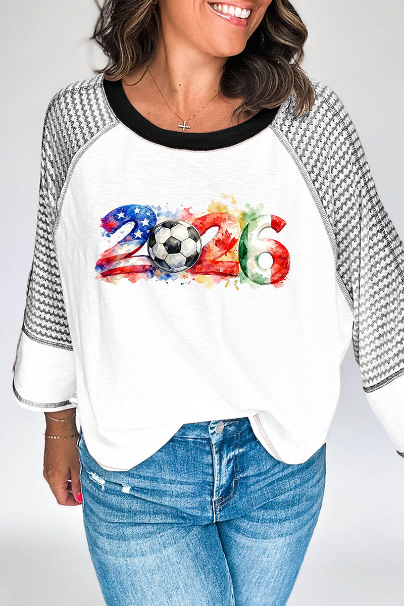 2026 Soccer Graphic Raglan Sleeve Casual Loose Top