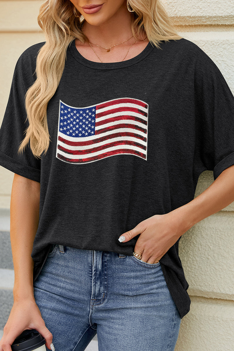American Flag Graphic Tee Fourth of July Casual Patriotic T Shirt