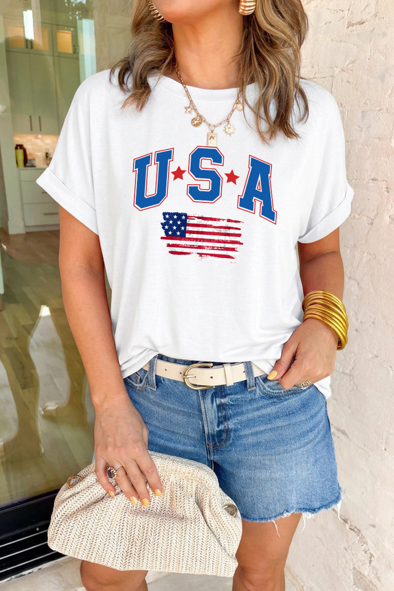 Women 4th of July USA Flag Graphic T Shirt