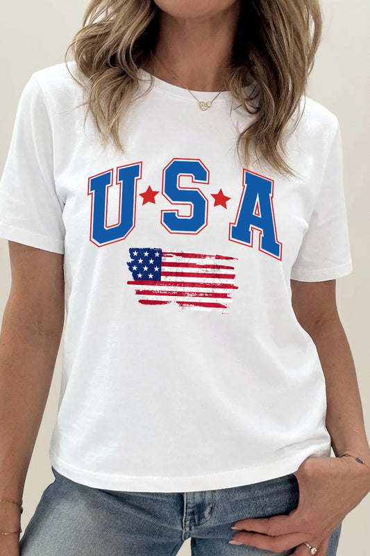 Fourth of July USA Stars Stripes Graphic Tee Women