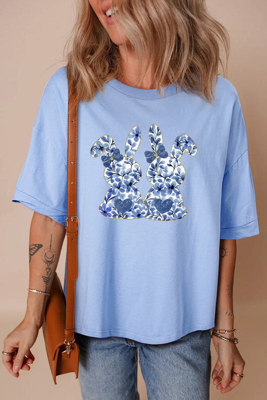 Casual Easter Bunny Graphic Short Sleeve Top