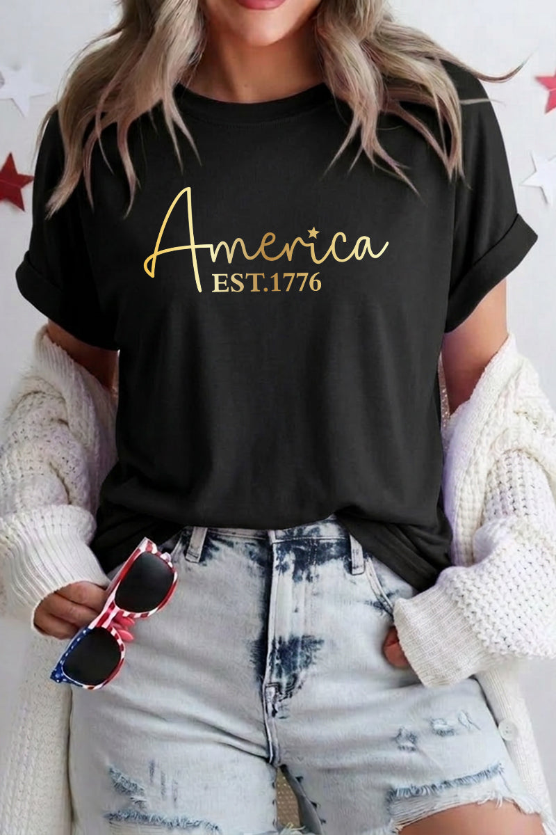 Women America Est 1776 Script Graphic T Shirt