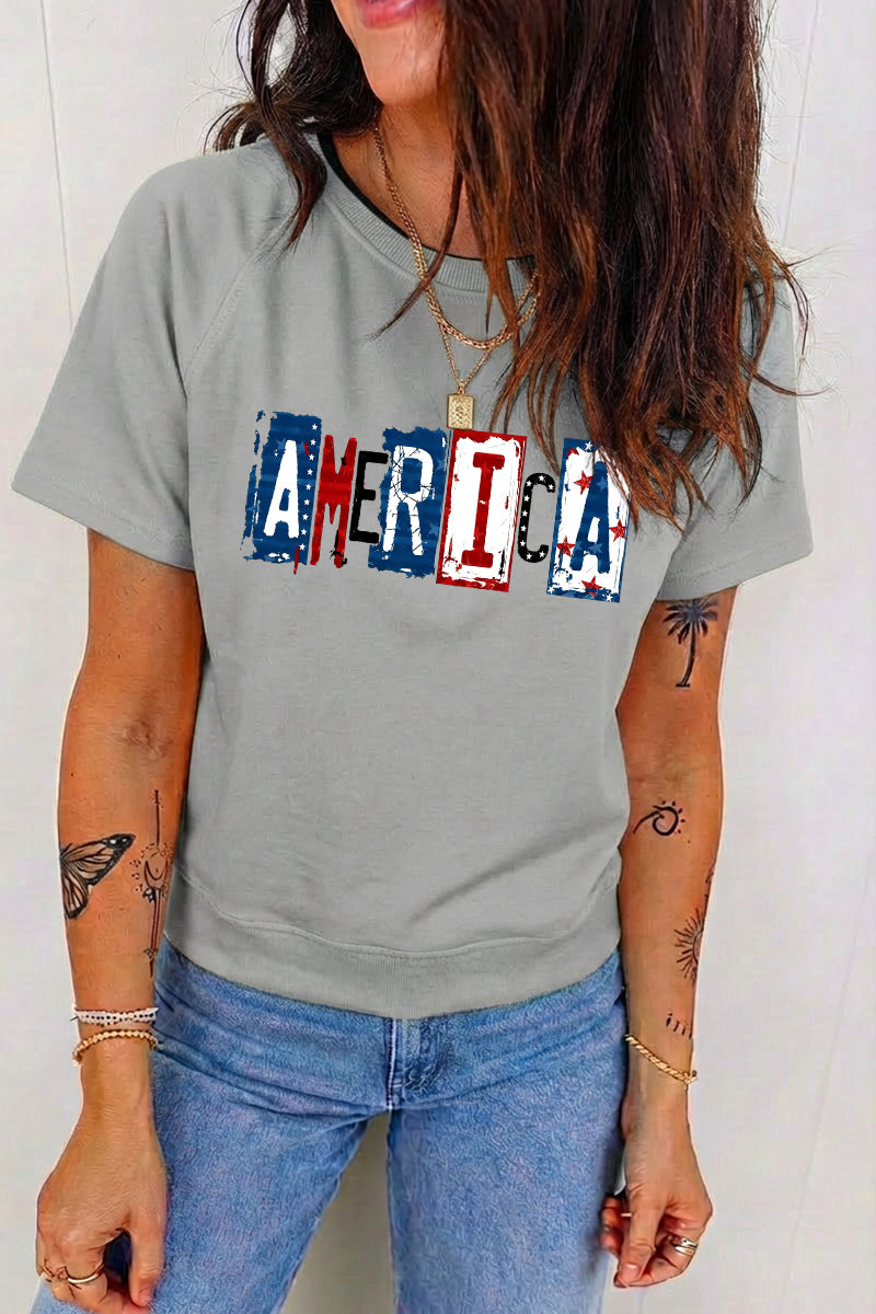 4th of July Vintage America Letter Patriotic Tee