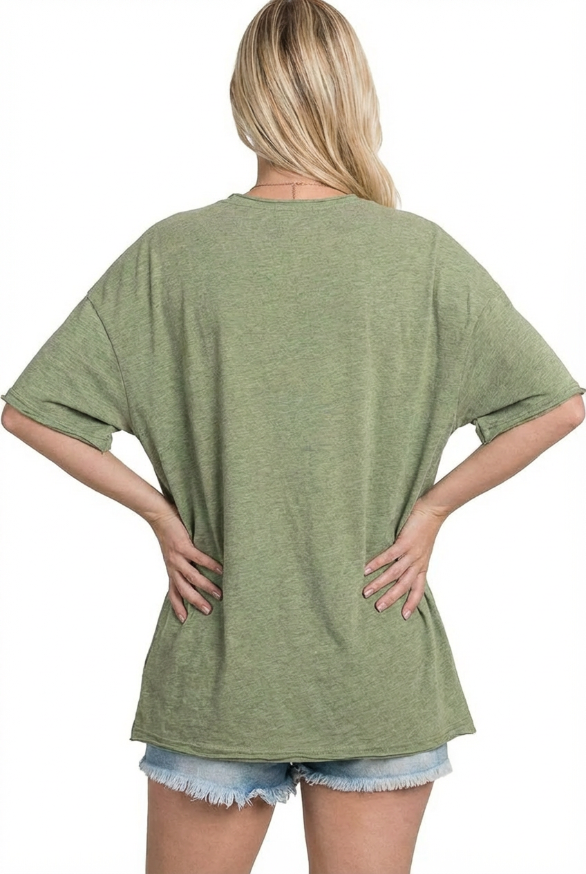 Oversized Raw Edge Pocket Boyfriend Tee