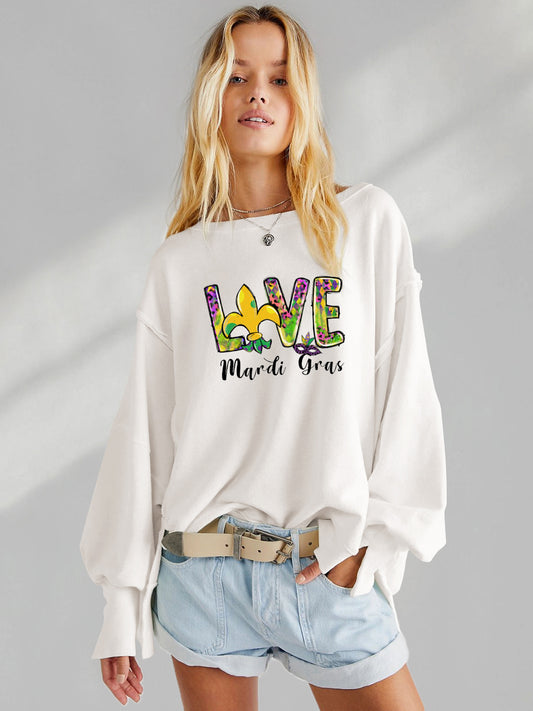 Mardi Gras Love Letter Print Casual Sweatshirt