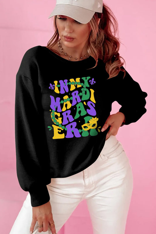 Mardi Gras Color Block Letter Graphic Sweatshirt