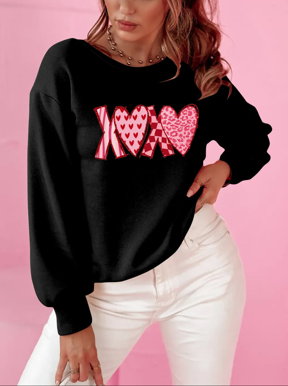 Valentine’s Day Red XOXO Heart Mix Graphic Sweatshirt