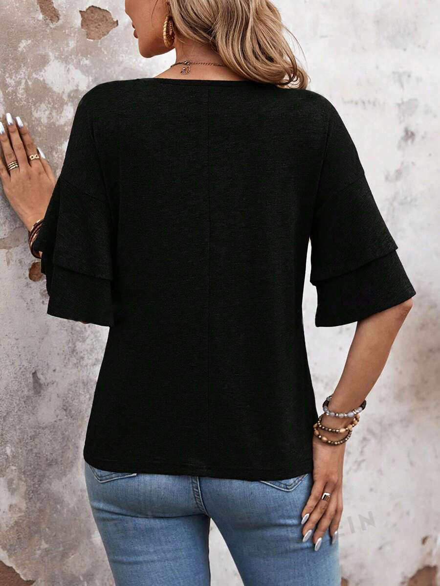 Summer V Neck Ruffle Sleeve Loose Fit Women’s Top