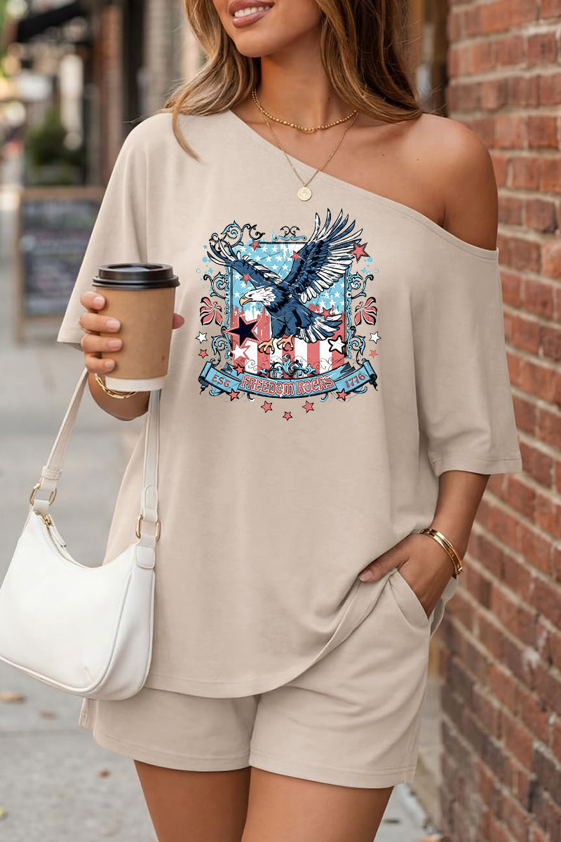Independence Day Eagle Graphic Off Shoulder Summer Set