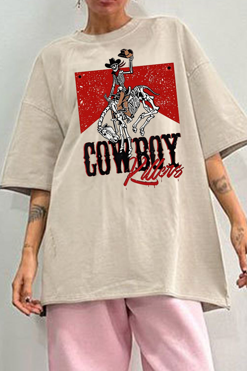 Vintage Cowboy Graphic Oversized Tee Western Style