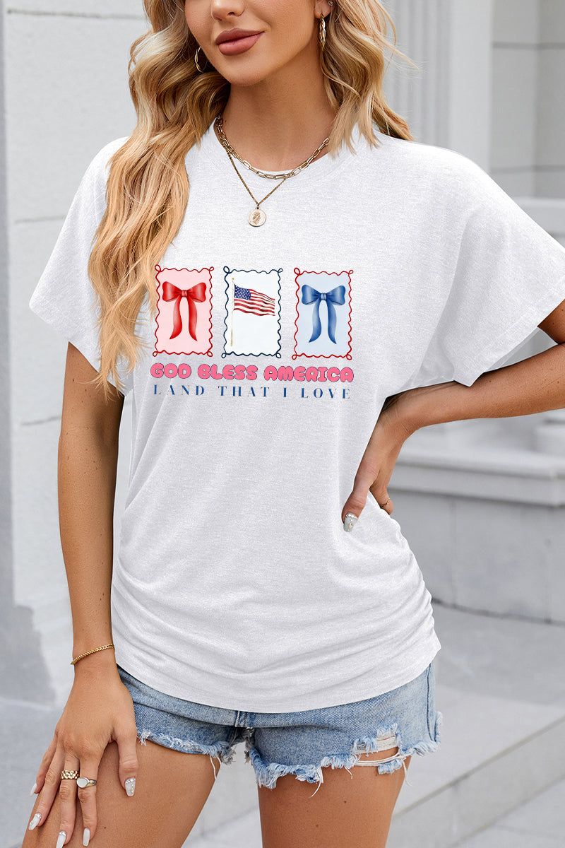 God Bless America Patriotic Bow 4th of July Graphic Tee