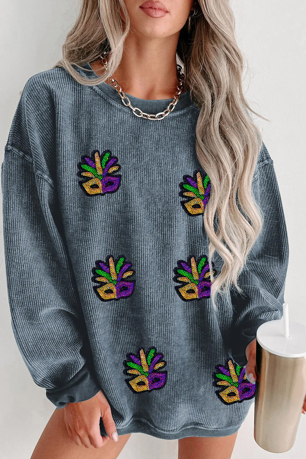Mardi Gras Hand Pattern Oversized Sweatshirt