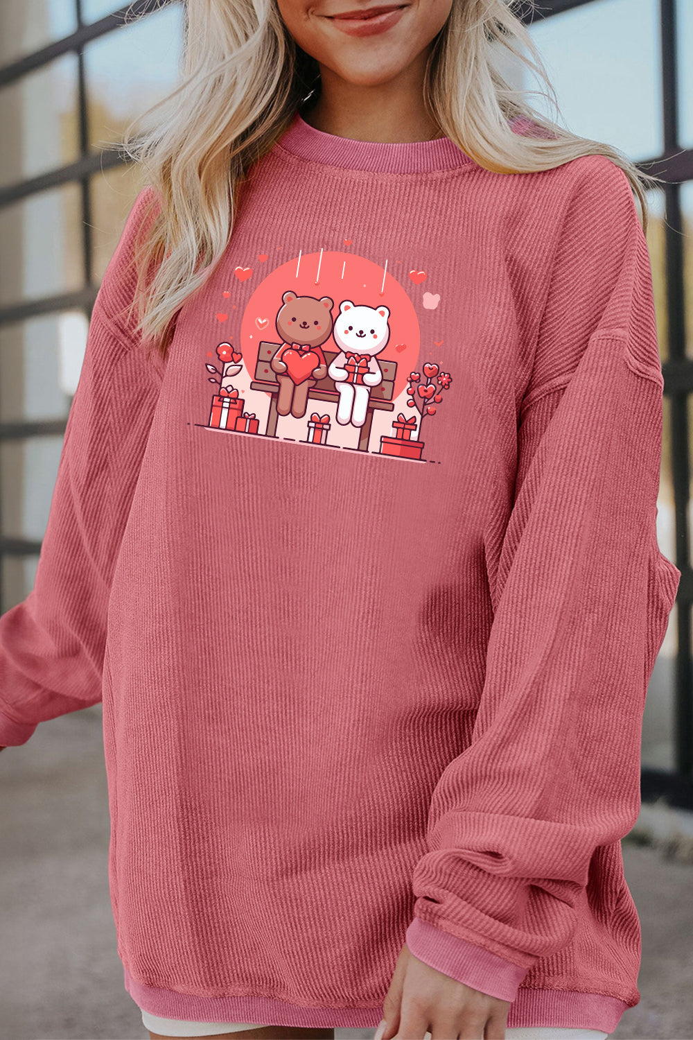 Valentine Bears Ribbed Corduroy Oversized Sweatshirt