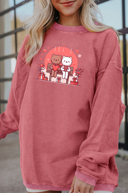 Valentine Bears Ribbed Corduroy Oversized Sweatshirt