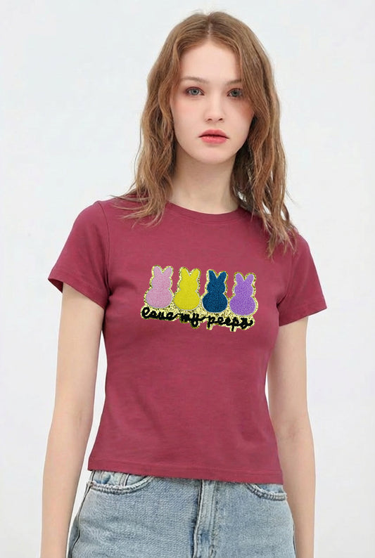 Easter Bunny Sequin Graphic Cotton Casual T Shirt