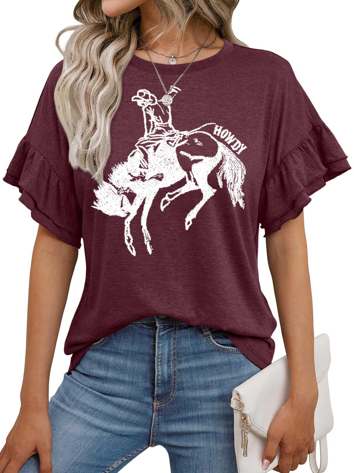 Western Cowboy Graphic Ruffle Sleeve Tee