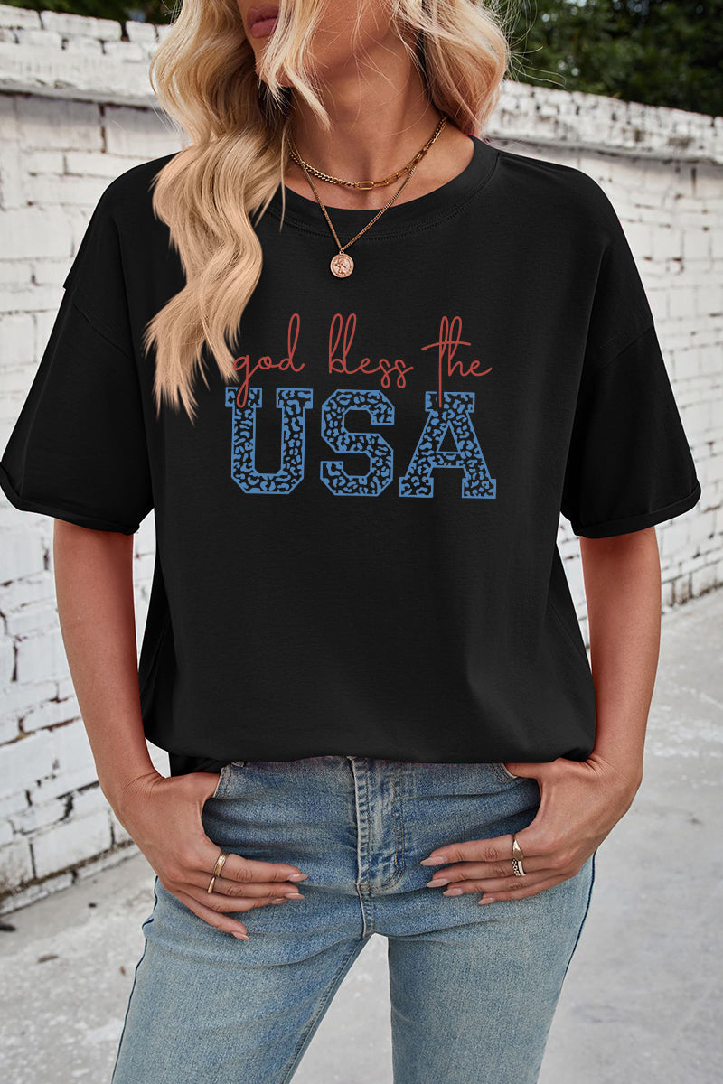 Graphic Cotton Tee Patriotic USA Oversized Bless Top