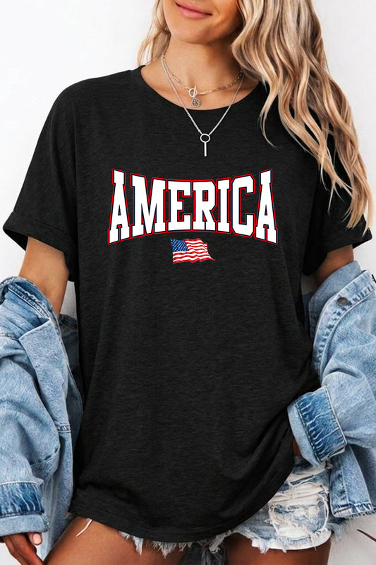 Patriotic America Graphic Tee Oversized Casual Holiday Top