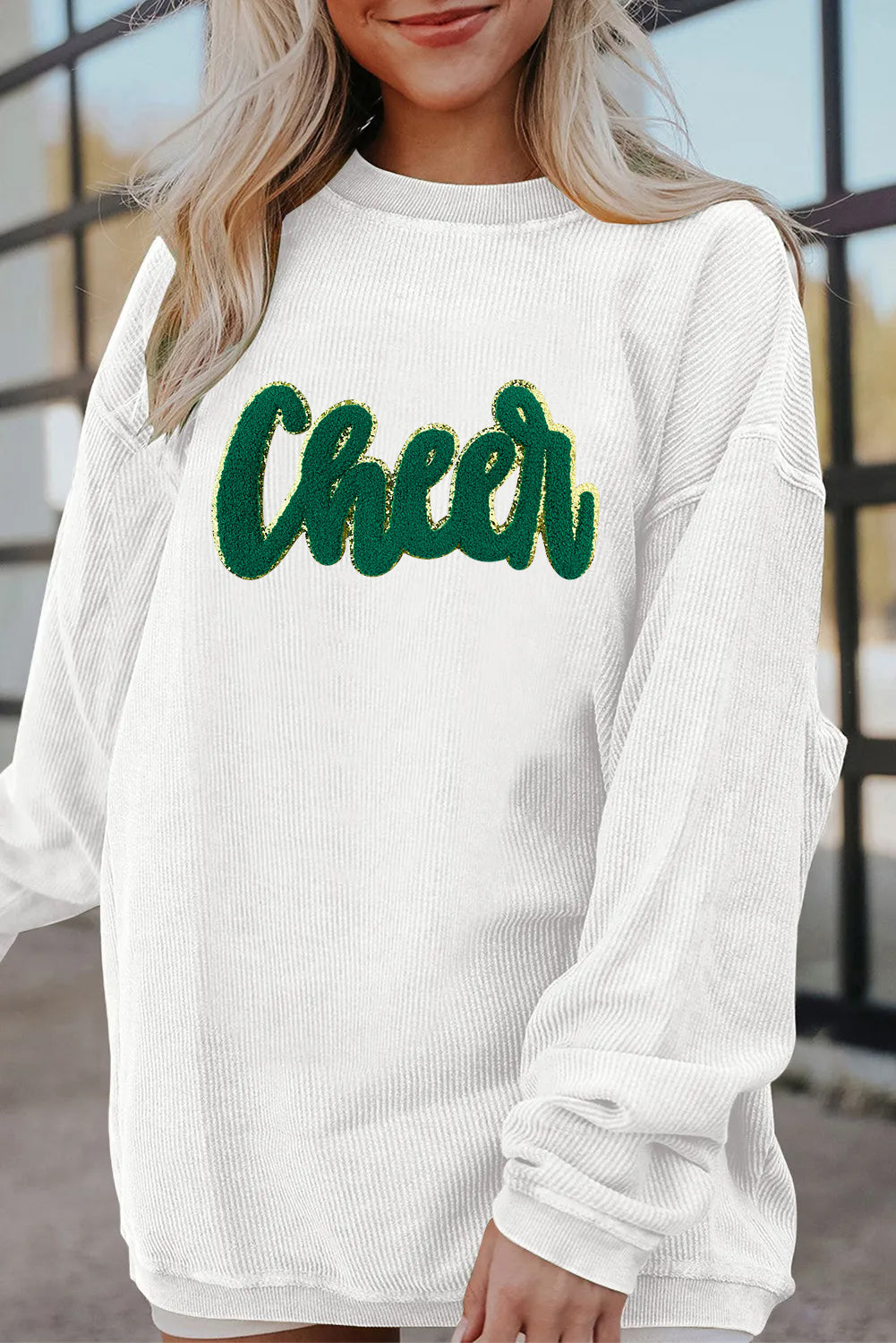 Saint Patrick’s Day Green Sequin Cheer Graphic Sweatshirt