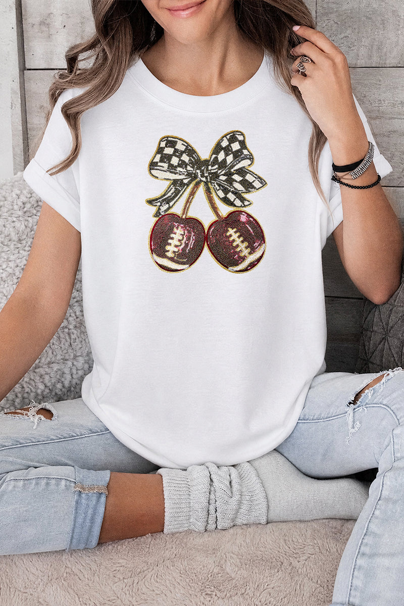 Football Bow Rayon Tee Game Day Graphic Top