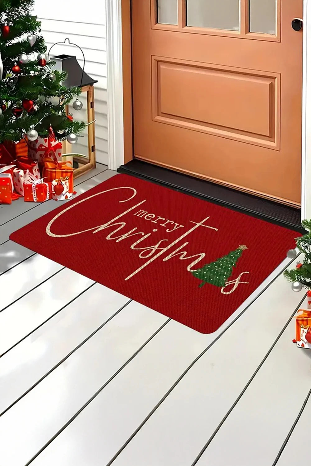 Fiery Red Merry Christmas Print Absorbency Entrance Mat
