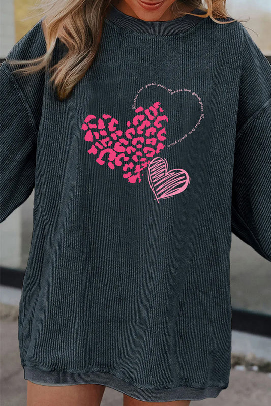 Valentine's Day Pink Leopard Heart Graphic Cozy Sweatshirt