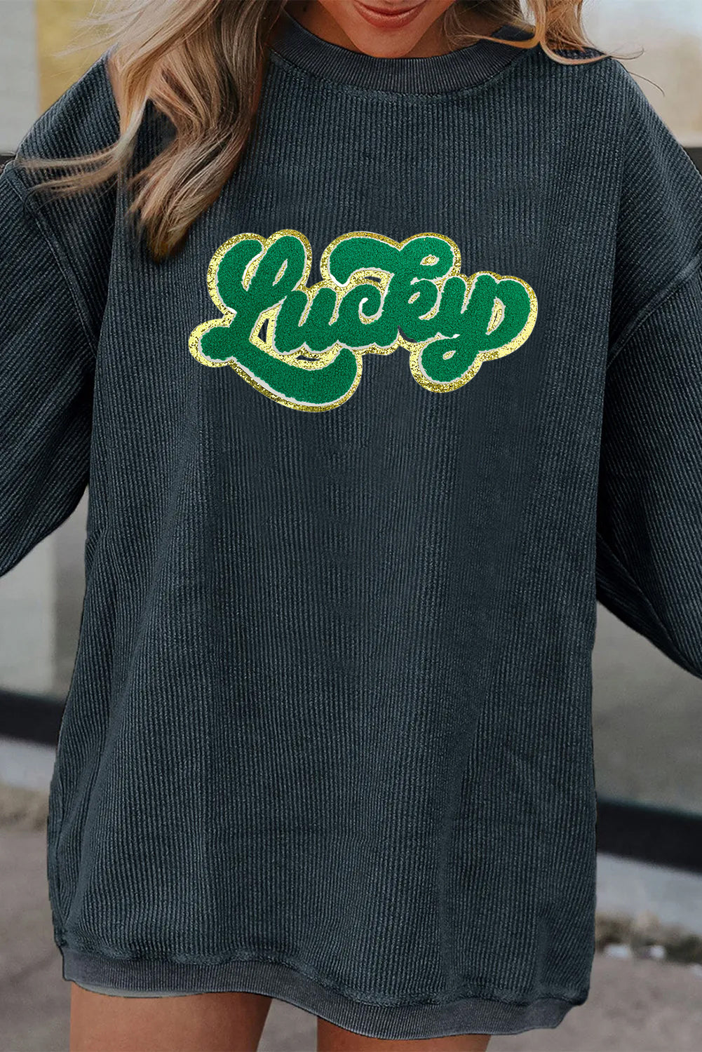 Saint Patrick's Day Lucky Graphic Oversized Waffle Pullover