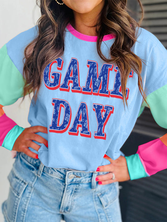 Game Day Color Block Long Sleeve Varsity Graphic Tee