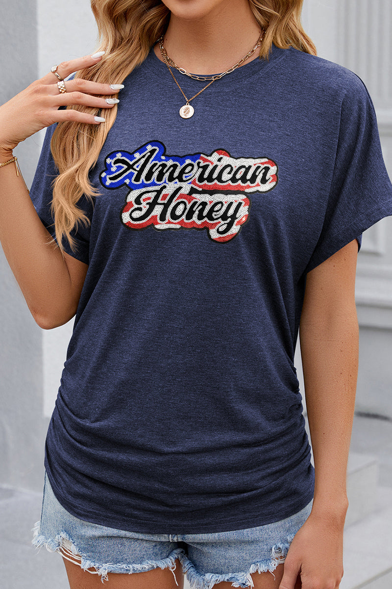 American Honey Letter Graphic 4th of July Patriotic Tee