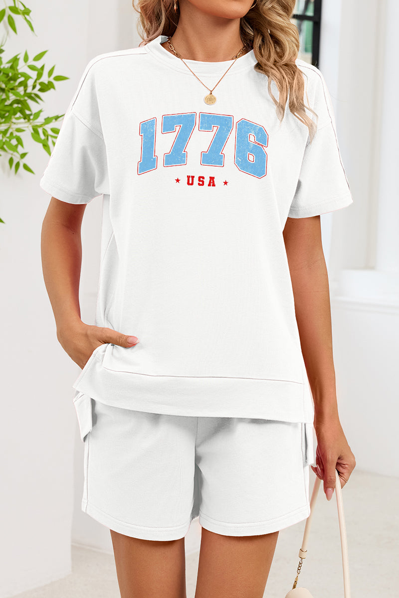 1776 Graphic Two Piece Shorts Set Patriotic Outfit