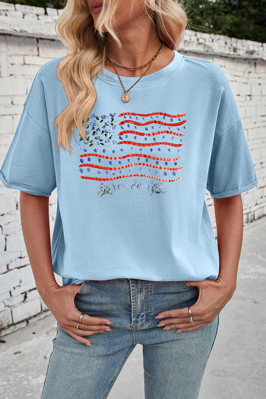 American Flag Cotton Graphic Tee Patriotic Oversized Top