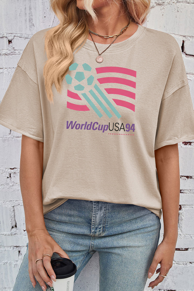Graphic Rayon T Shirt Casual World Cup USA94 Loose Tee