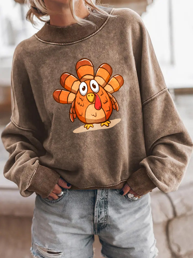 Cute Turkey Graphic Thanksgiving Drop Shoulder Sweatshirt