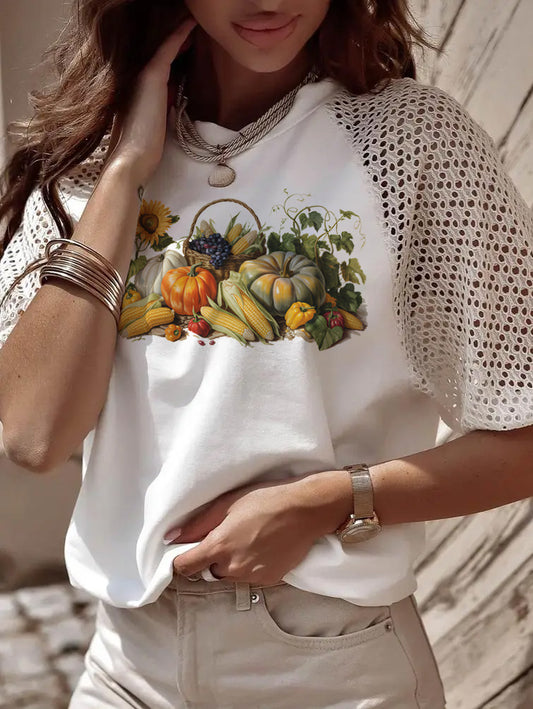 Thanksgiving Harvest Pumpkin Corn Basket Graphic T Shirt