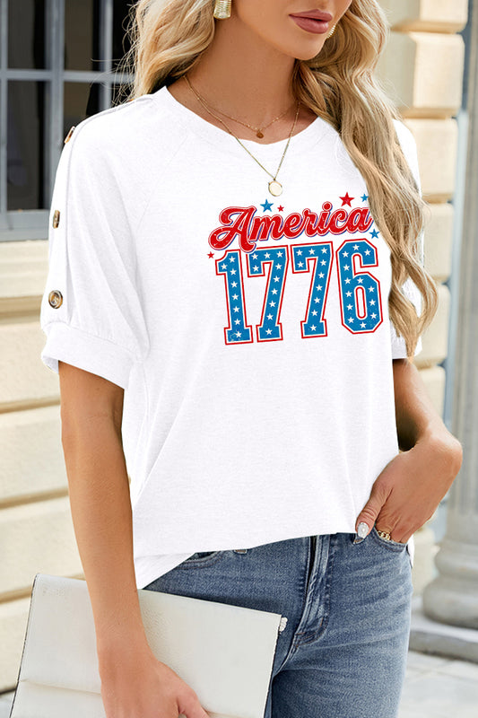America 1776 Stars Graphic Rayon Tee Boutique Patriotic Top