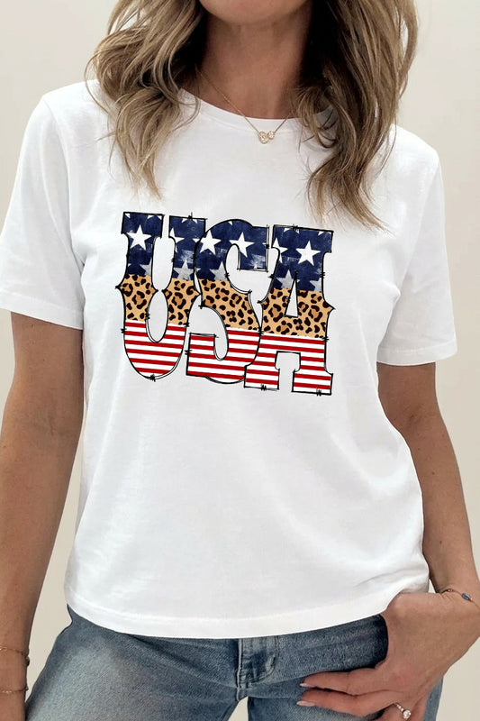 4th of July USA Flag Graphic T Shirt Women Casual Tee