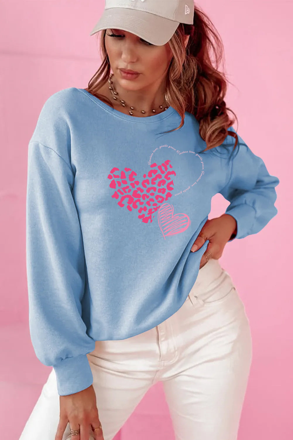 Valentine’s Day Leopard Heart Bow Back Sweatshirt