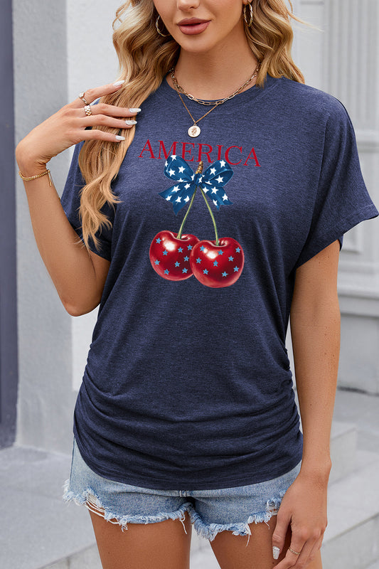 America Cherry Graphic Independence Day Patriotic T Shirt