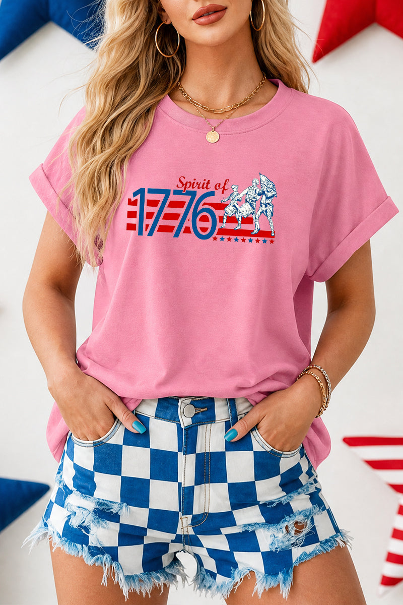 Pink 1776 Graphic Independence Day Patriotic T Shirt