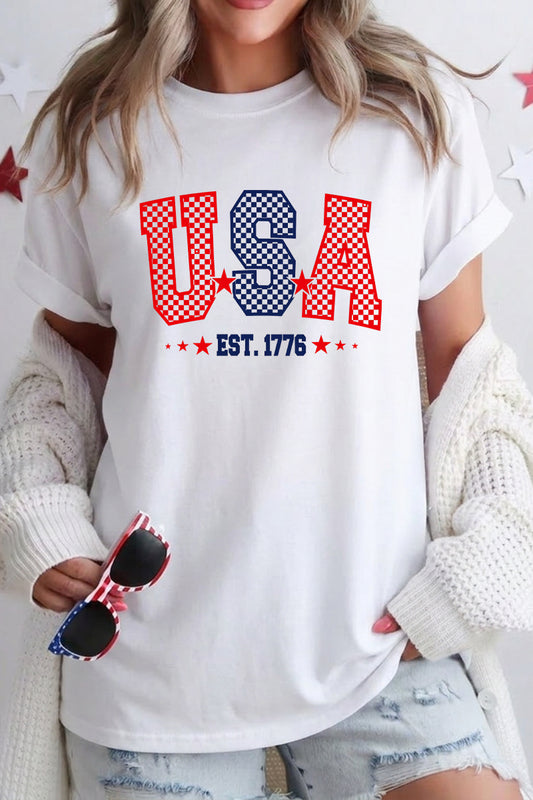 Women 4th of July USA EST 1776 Graphic T Shirt