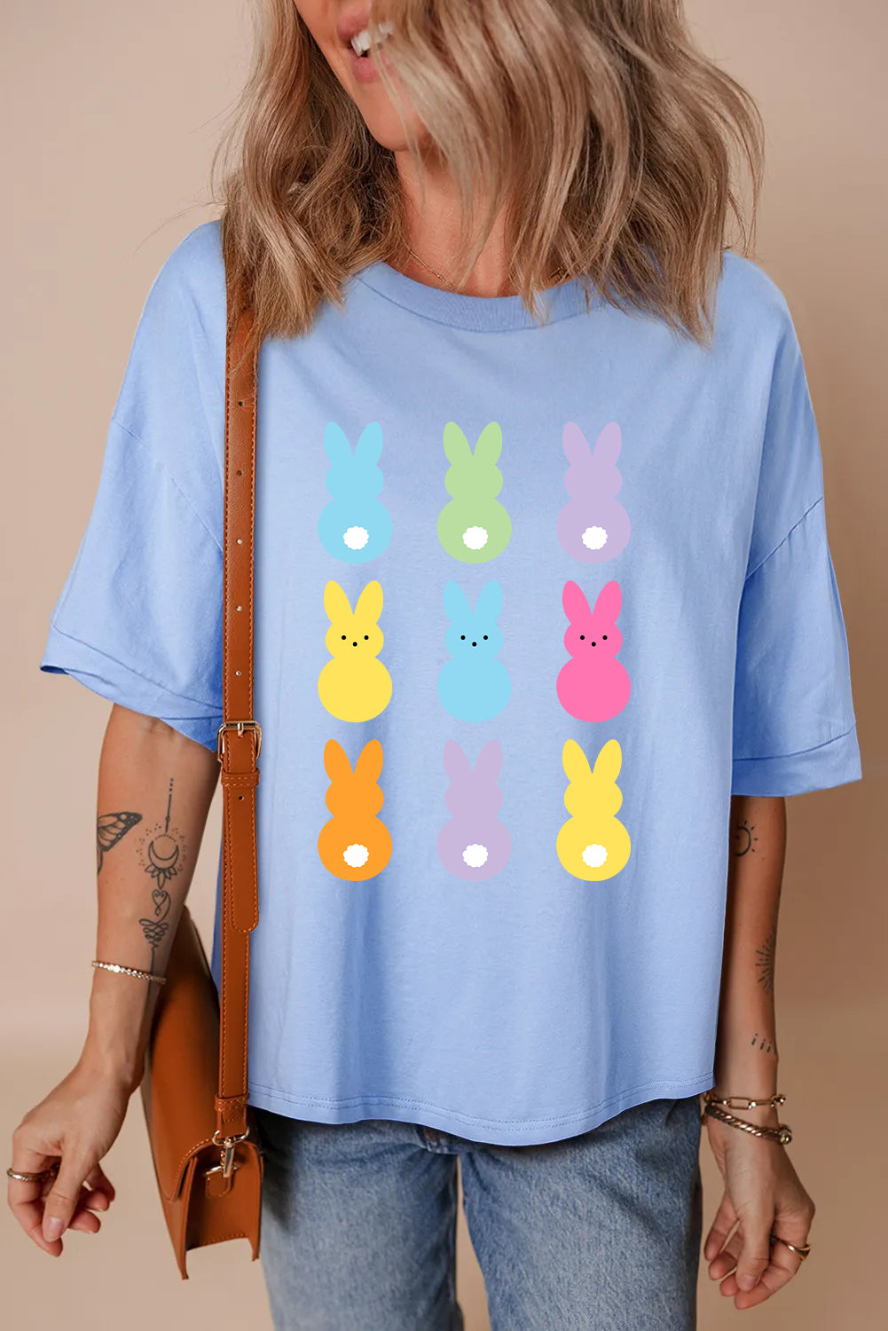 Pastel Easter Bunny Print Oversized Spring T Shirt